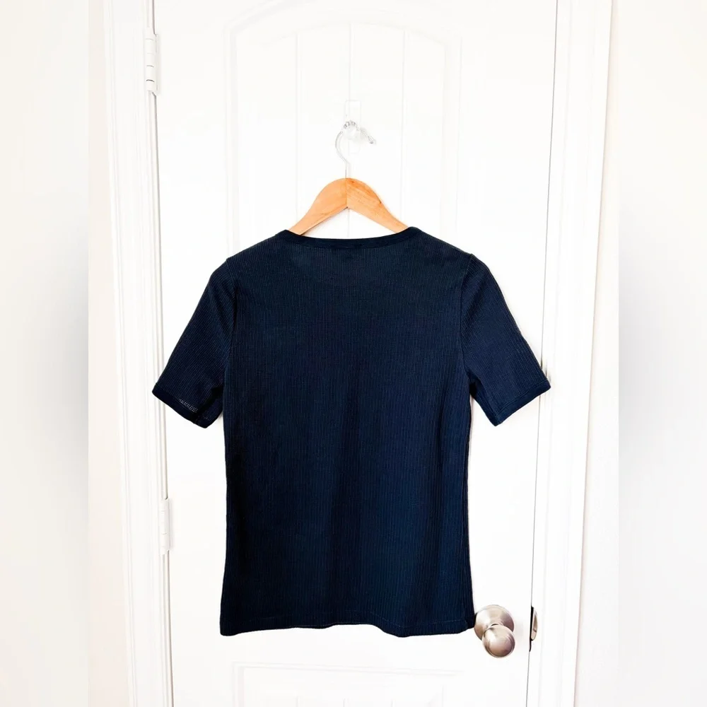 J.Crew Navy Waffle Knit Top Short Sleeve Size Medium